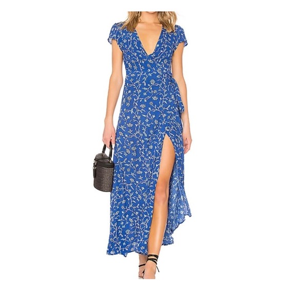 Amuse Society Maci Wrap Dress Blue Size Large - Picture 1 of 8